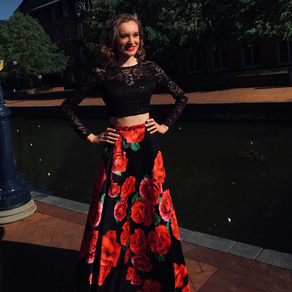 2 pc floral and sequence Prom dress